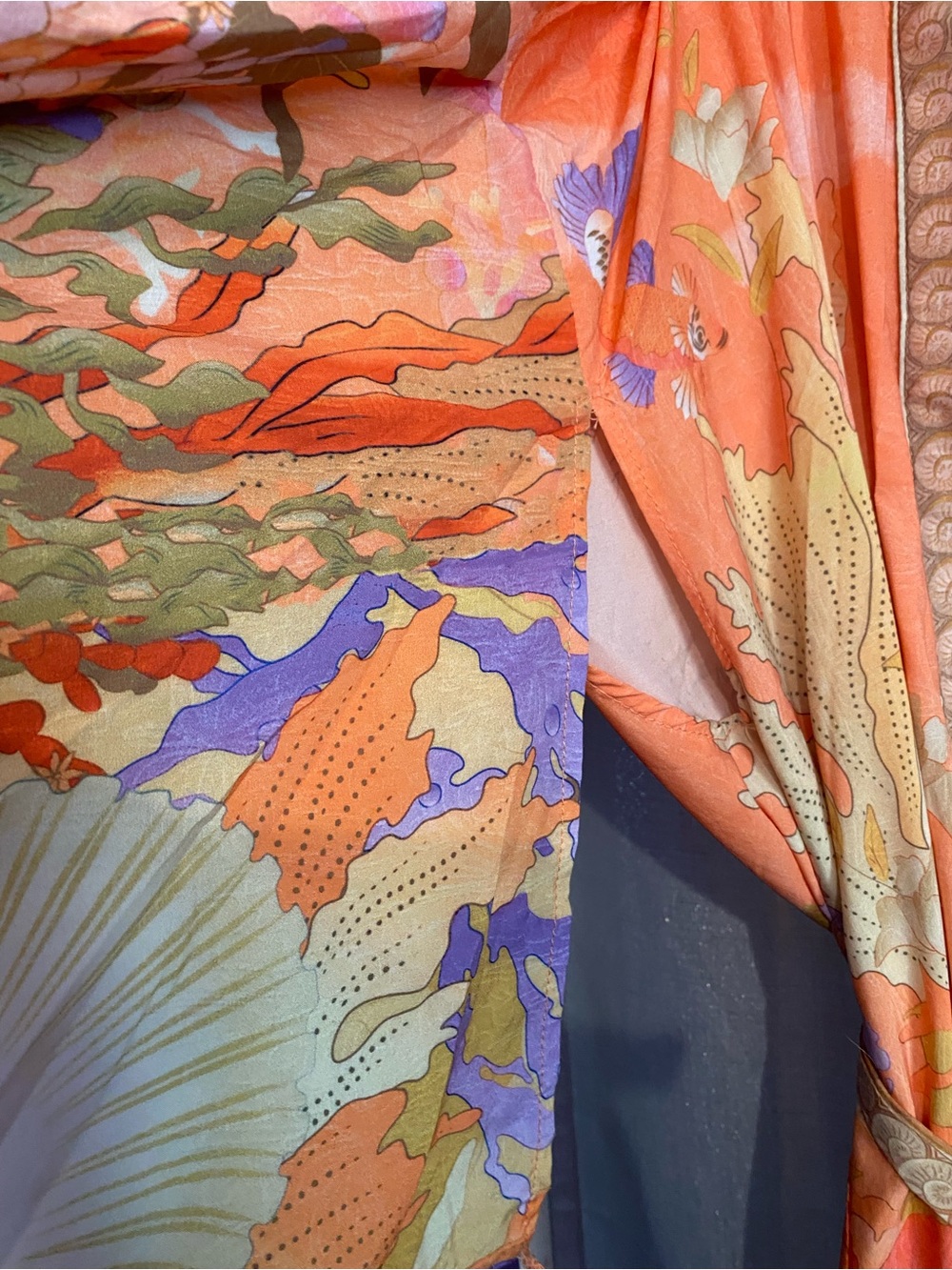 orange bohemian-style kimono features a mermaid print on the back and koi fish - Picture 7 of 9